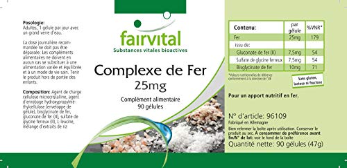 Hierro Complex 25mg - VEGANO - Dosis elevada - 90 Cápsulas - Calidad Alemana