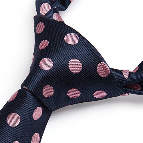 HISDERN Dot Floral Wedding Tie Panuelo para hombres Corbata y bolsillo cuadrado Rosa/azul marino