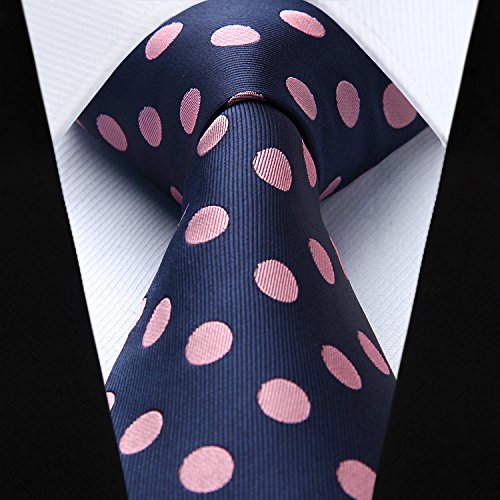 HISDERN Dot Floral Wedding Tie Panuelo para hombres Corbata y bolsillo cuadrado Rosa/azul marino