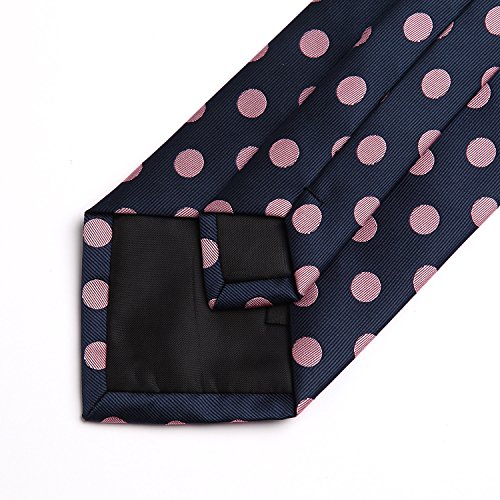 HISDERN Dot Floral Wedding Tie Panuelo para hombres Corbata y bolsillo cuadrado Rosa/azul marino