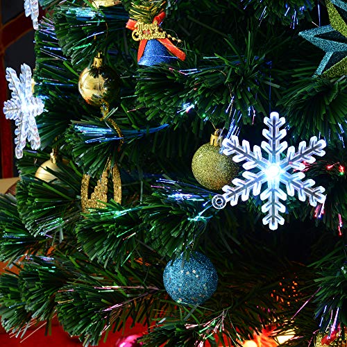 HOMCOM Árbol de Navidad Artificial Árboles de Abeto 150cm con Soporte Decoraciones Navideñas Copos de Nieve Fibra Óptica Brillante LED Multicolor Ignífugo