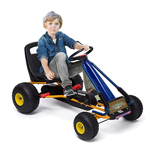 HOMCOM Go-Kart con Pedales y Ruedas Coches Niños a Pedales Aprovado por Norma EN 71 Asiento Ajustable y Freno de Mano