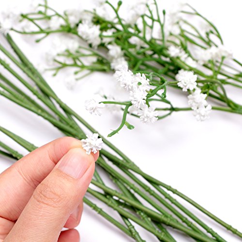 Homcomodar 12 Pack Flores Artificiales Bebés Flores de Aliento Plantas de Gypsophila Falsas Ramos para el Hogar de la Boda Decoración de Bricolaje (Blanco)