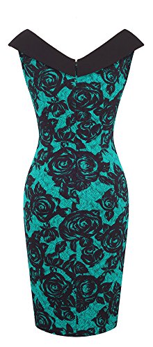 HOMEYEE Vestido de cóctel Floral sin Mangas con Cuello en V sin Mangas Vintage Rose B425 (EU 36 = Size S, Verde)