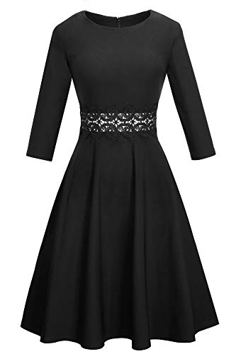 HOMEYEE Vestido de cóctel sin Mangas Bordado de la Vendimia de Las Mujeres UKA079 (EU 36 = Size S, Negro + Tela B)