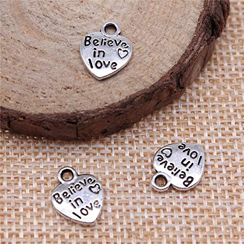 honggui1111-50pcs 12x9mm doble cara Believe in Love Charms corazón corazón amor Charms Believe in Love