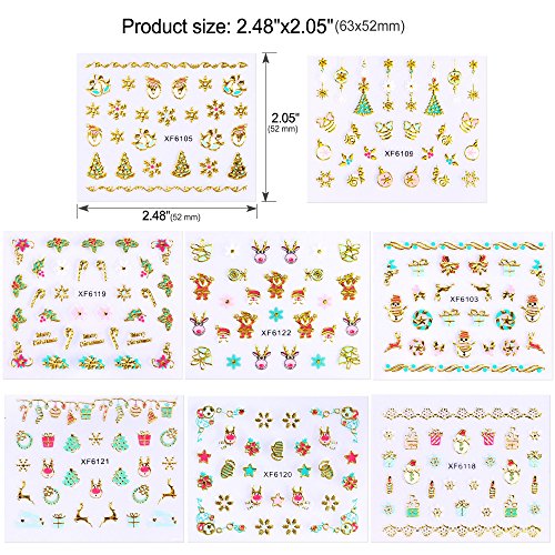 Howaf Navidad 3D Nail Art Stickers Calcomanías (20 Hojas), Navidad Papá Noel Reno Copo De Nieve Pegatina uñas Calcomanías autoadherentes Nail Art Decoración DIY Etiqueta