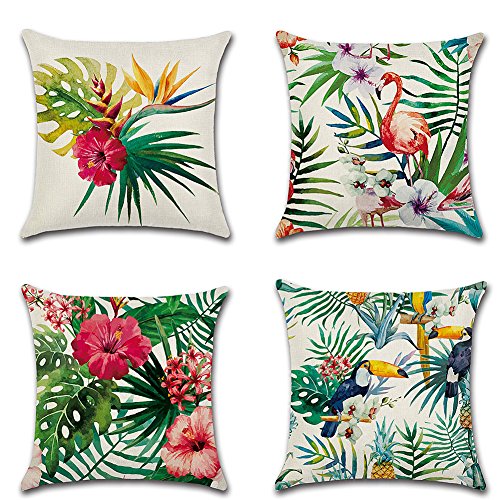 HuifengS Fundas de cojín de Lino, cuadradas, Funda de Almohada Tropical, Lluvia, Bosque, Planta, Botella Decorativa para sofás, Camas, sillas, Set de 4 Piezas, 45 x 45 cm