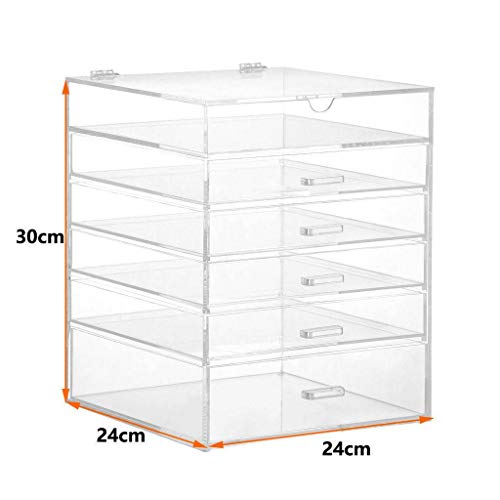 HUOLEO Acrílico Organizador De Maquillaje, Transparente Seis-Historia Cajones Cosméticos Caja De Almacenamiento Sub-Red Soporte De Exhibición para Tocador-24X24X30CM