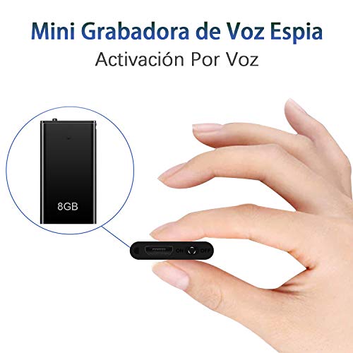 H+Y Mini Espía Grabadora de Voz, 8 GB Portatil Grabadora con Activación por Voz, Recargable por USB y Funciones MP3, Ideal para Clases, Reuniones, Entrevistas, Hasta 96 Horas