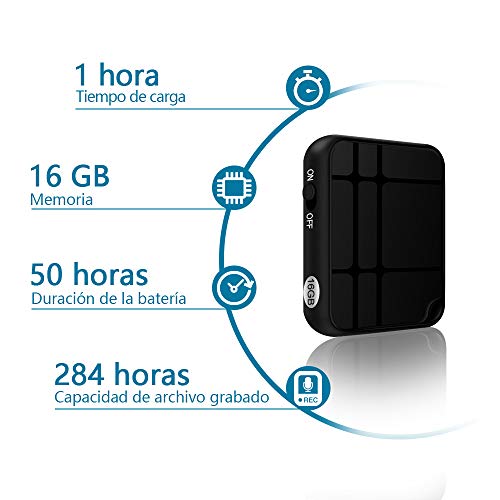 H+Y Mini Grabadora de Voz, Grabadora Espia Portátil de 16 GB, Recargable MP3 por USB, HD Grabadora de Audio con Activación por Voz, Ideal para Clases, Reuniones, Entrevistas, Hasta 284 Horas