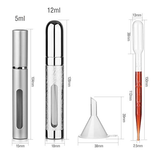 Hyber&Cara atomizador de perfume recargable, vaporizador rellenable, 2 x 5 ml + 2 x 12 ml, con bomba de transferencia & embudo & pipeta