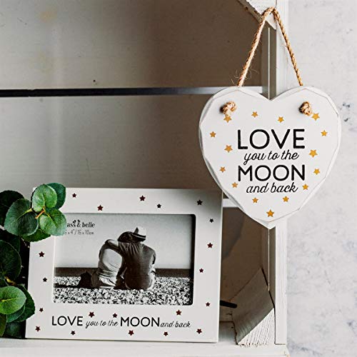 I love you to the Moon and Back Heart White Wooden Plaque - Golden Stars by Sass and Belle