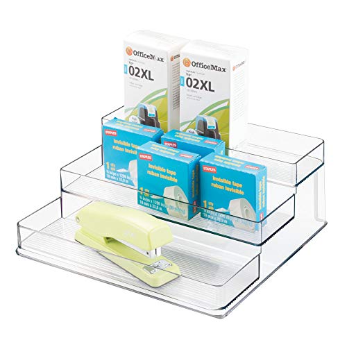 iDesign Organizador de cocina para especias, organizador de armarios grande de plástico con 3 niveles, práctico soporte especiero para especias y latas, transparente