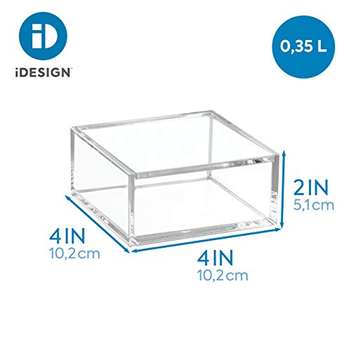 iDesign Organizador de maquillaje con tapa (10,2 x 10,2 x 5,1 cm), caja de belleza pequeña en plástico sin BPA, organizador de cosméticos apilable de acrílico, transparente