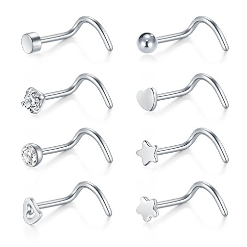 Incaton 20G 8-24pcs Anillos de la Nariz 2mm CZ Tornillos de Tornillo de Nariz Joyería Piercing de Nariz Acero Inoxidable Joyería Piercing del Cuerpo