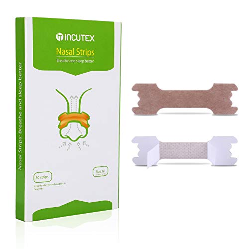 Incutex 50x tiras nasales contra los ronquidos tiritas nasales antirronquidos para respirar mejor, talla M