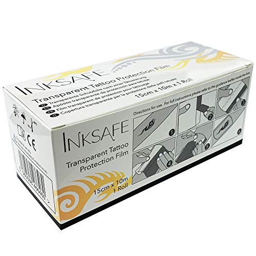 Inksafe Protector de tatuajes transparente 15 cm x 10 m x 1 rollo - Adhesivo de fijación para tatuajes frescos