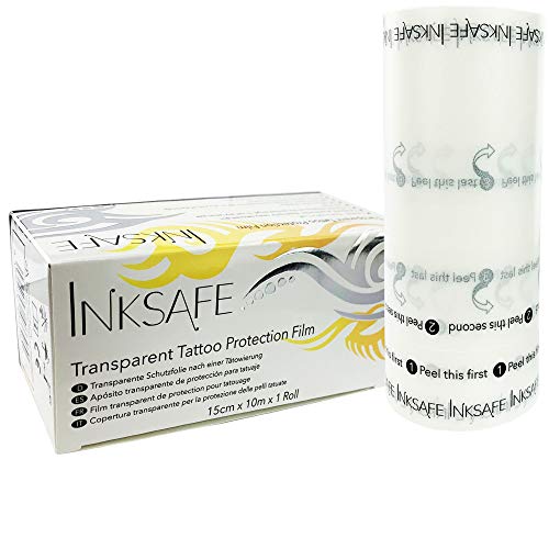 Inksafe Protector de tatuajes transparente 15 cm x 10 m x 1 rollo - Adhesivo de fijación para tatuajes frescos