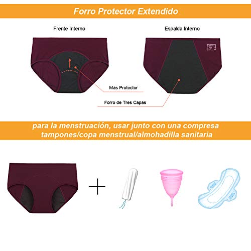 INNERSY Bragas Menstruales Absorbentes de Mujer para Período Algodón Pack de 3 (XL-EU 44, Rojo+Azul+Gris)