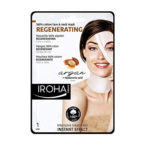 Iroha Nature - Mascarilla Cara y Cuello de Tisú con Aceite de Argán, 1 unidad | Mascarilla Regeneradora Oro Líquido