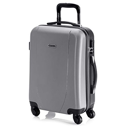 ITACA - Maleta Cabina de Viaje Rígida 4 Ruedas Trolley 55 cm ABS. Equipaje de Mano. Pequeña Práctica Cómoda y Ligera Low Cost Ryanair, Estudiante. 71150, Color Plata