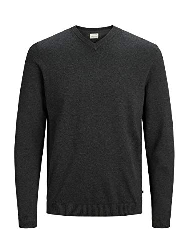 Jack & Jones Jjebasic Knit V-Neck Noos suéter, Gris (Dark Grey Melange Dark Grey Melange), Large para Hombre