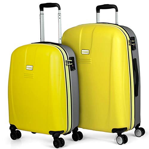 JASLEN - Juego de Maletas de Viaje Rígidas 4 Ruedas Trolley 55/66 cm ABS. Duraderas Resistentes y Ligeras. Candado TSA. Pequeña Cabina y Mediana. Marca Calidad y Diseño. 56515, Color Amarillo-Plata