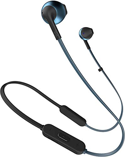 JBL Tune 205BT - Auriculares Inalámbricos intraurales con micrófono y mando a distancia con 3 botones, función de manos libres y diseño ergonómico con cable sin enredos, azul