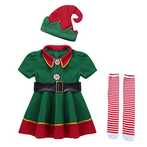 JEELINBORE Disfraz de Elfo, Unisexo Adultos Niños Disfraz de Duende de Navidad Halloween Cosplay Fancy Dress Xmas con Sombreros (Femenino, 80)