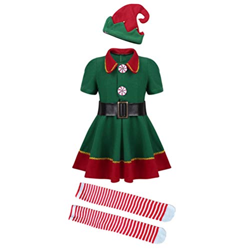 JEELINBORE Disfraz de Elfo, Unisexo Adultos Niños Disfraz de Duende de Navidad Halloween Cosplay Fancy Dress Xmas con Sombreros (Femenino, 80)