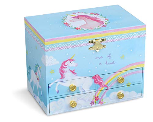 Jewelkeeper - Caja Musical de Almacenamiento de Joyas Grande, Arco Iris con Unicornio y Cuatro cajones extraíbles - Melodía The Unicorn