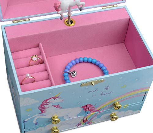 Jewelkeeper - Caja Musical de Almacenamiento de Joyas Grande, Arco Iris con Unicornio y Cuatro cajones extraíbles - Melodía The Unicorn