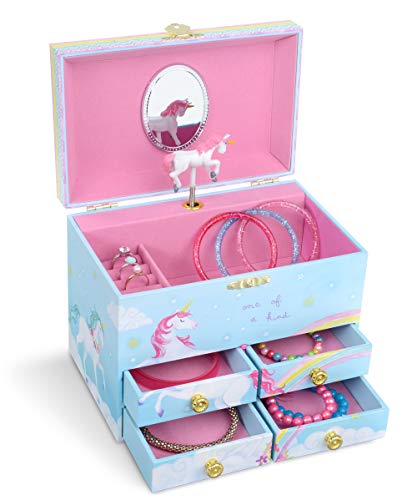 Jewelkeeper - Caja Musical de Almacenamiento de Joyas Grande, Arco Iris con Unicornio y Cuatro cajones extraíbles - Melodía The Unicorn