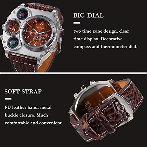 Jewelrywe Reloj Ronda Geniales Pantalla Brújula Termómetro Dual Time Dial (Marrón), Regalos Dia del Padre Originales