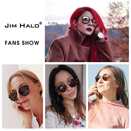 JIM HALO Gafas de Sol Polarizadas Retro Redondas Lentes de Espejo Pequeño Circulo Tintado Hombre Mujer(Negro Brillante/Verde Polarizado)