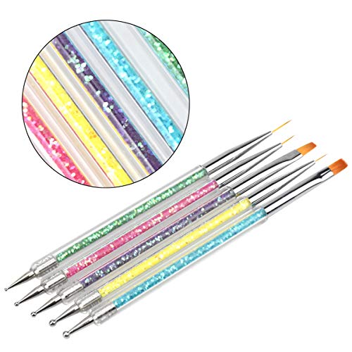 Jinlaili 5PCS Pinceles para Unas de Gel, Pincel Unas para Decoracion, Doble Punta Pinceles Para Uñas, Herramienta de Punteado para Diseños de Uñas (Lentejuelas)