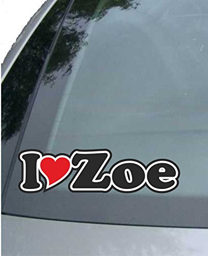 JINTORA - Etiqueta - Pegatina para el Coche I Love Heart - Amo con Corazon 15 cm - I Love Zoe - Camión portátil con Ventana - Pegatina con el Nombre de la Mujer niño Hombre