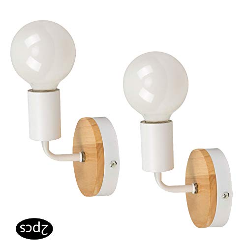 JINYU Decoración de madera blanca Lámpara de pared arriba/abajo decorativa de interior,Rústico País Vintage Loft Accesorio de cabecera Montaje Retro cálido Edison Lámparas E27 Max 60W,Paquete de 2