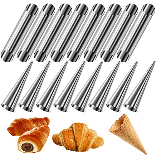 JJYHEHOT Molde De Esquina De Mantequilla De Acero Inoxidable, Forma De Cono Y Tubo, Utilizado para Formar Tubos para Croissants Y Rollos De Mantequilla (16 Pcs)