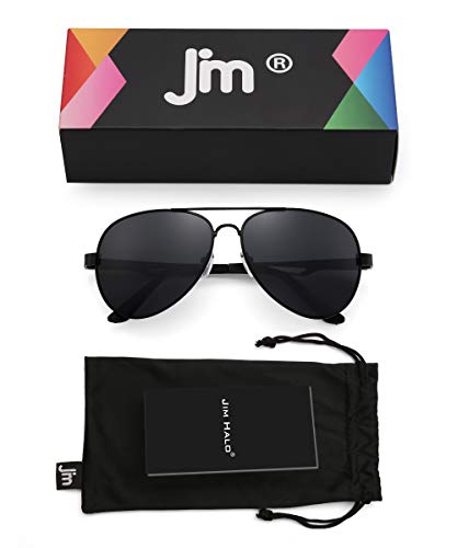 JM Gafas de sol piloto polarizadas retro hombres, mujeres, montura de metal con bisagras de resorte, protección UV 400 (montura negra/lente gris polarizada)