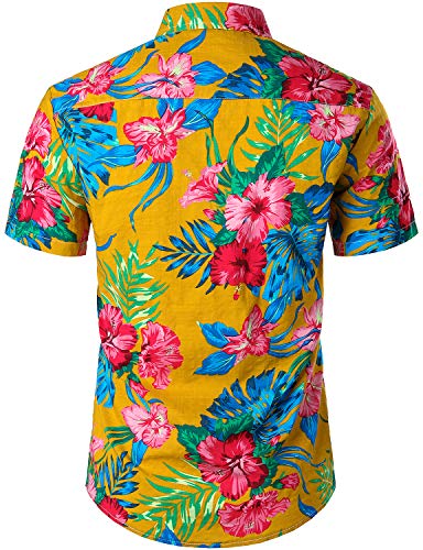 JOGAL - Camisa hawaiana para hombre, diseño de flores Amarillo Jengibre L