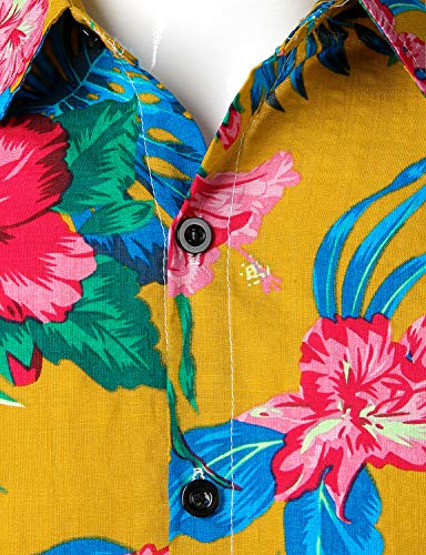 JOGAL - Camisa hawaiana para hombre, diseño de flores Amarillo Jengibre L