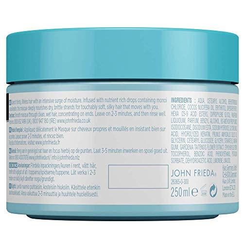 John Frieda Hydrate & Recharge Deep Soak Masque Acondicionador profundo con aceite monoi y queratina para cabello seco y sin vida, 250 ml