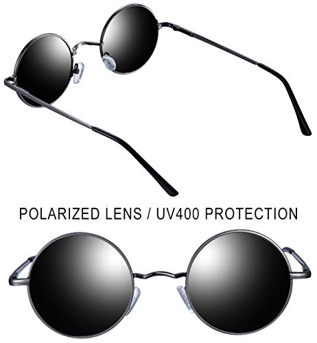 Joopin Redondas Gafas de sol Polarizadas Retro Vintage John Lennon Círculo Metálico Hippie Steampunk para Hombres y Mujeres UV400 Arma gris
