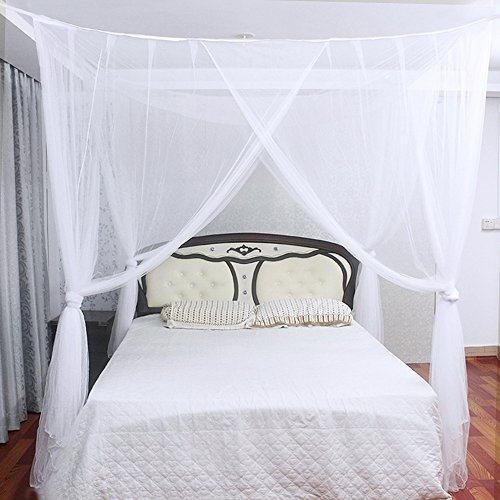 JTDEAL Mosquitera para Cama, 4 Esquinas Adecuado para Cama Individual o Matrimonio Anti mosquitos para el Hogar o de Vacaciones - Blanca