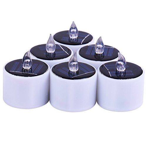 Juego de 6 Solar Velas en blanco cálido con parpadeo sin llama Led vela té luz ideal para la decoración de la Navidad, cumpleaños, bodas, festivales [Clase de eficiencia energética A+++]