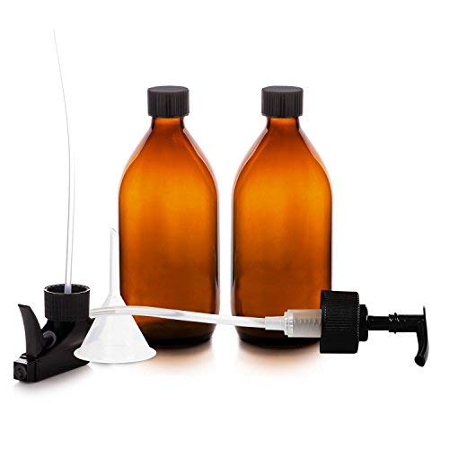 Juego de spray de cristal ámbar Botella + bomba de loción 500 ml: 1 x 500 ml frasco de vidrio ámbar con pulverizador de bomba + 1 x 500 ml botella con Loción Bomba