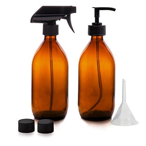 Juego de spray de cristal ámbar Botella + bomba de loción 500 ml: 1 x 500 ml frasco de vidrio ámbar con pulverizador de bomba + 1 x 500 ml botella con Loción Bomba