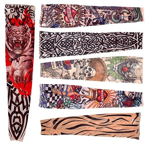 JUNGEN 6 Pcs Tatuaje Mangas Falsas Novedad Rock Temporal Tatuaje Brazo Medias Mangas 45 cm Disfraces de Disfraces